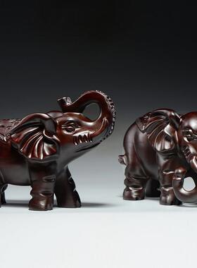 黑檀艺木大象雕摆件红木家居办公室木头WOQ居象装饰工品开业新刻