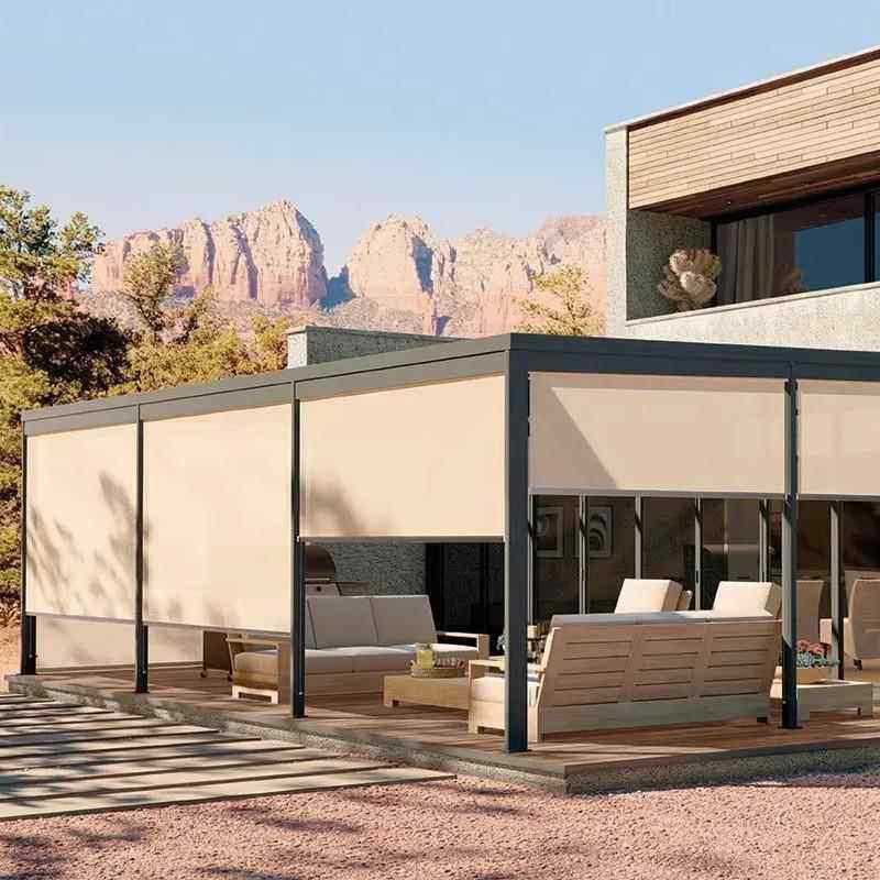 电动卷帘 铝合金室外阳光房凉亭防风遮阳帘 餐厅酒店隔热升降窗帘