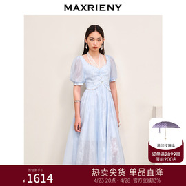 商场同款MAXRIENY欧式浪漫公主裙泡泡袖裙法式复古雪纺连衣裙