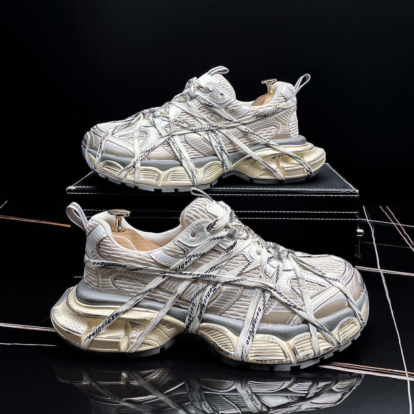 潮牌2026新款冬季绑带设计感时尚男厚底休闲运动鞋防滑耐磨老爹鞋