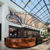 不锈钢异形前台接待台定制酒店高端轻奢弧形吧台创意艺术收银台