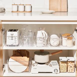Desktop skincare products, kitchen cabinet drawers, refriger