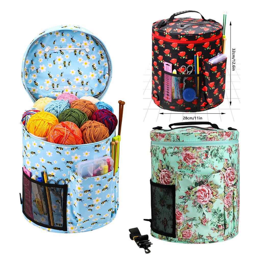 跨境手工编织毛线收纳包钩针配件收纳多用途手提桶包收纳袋
