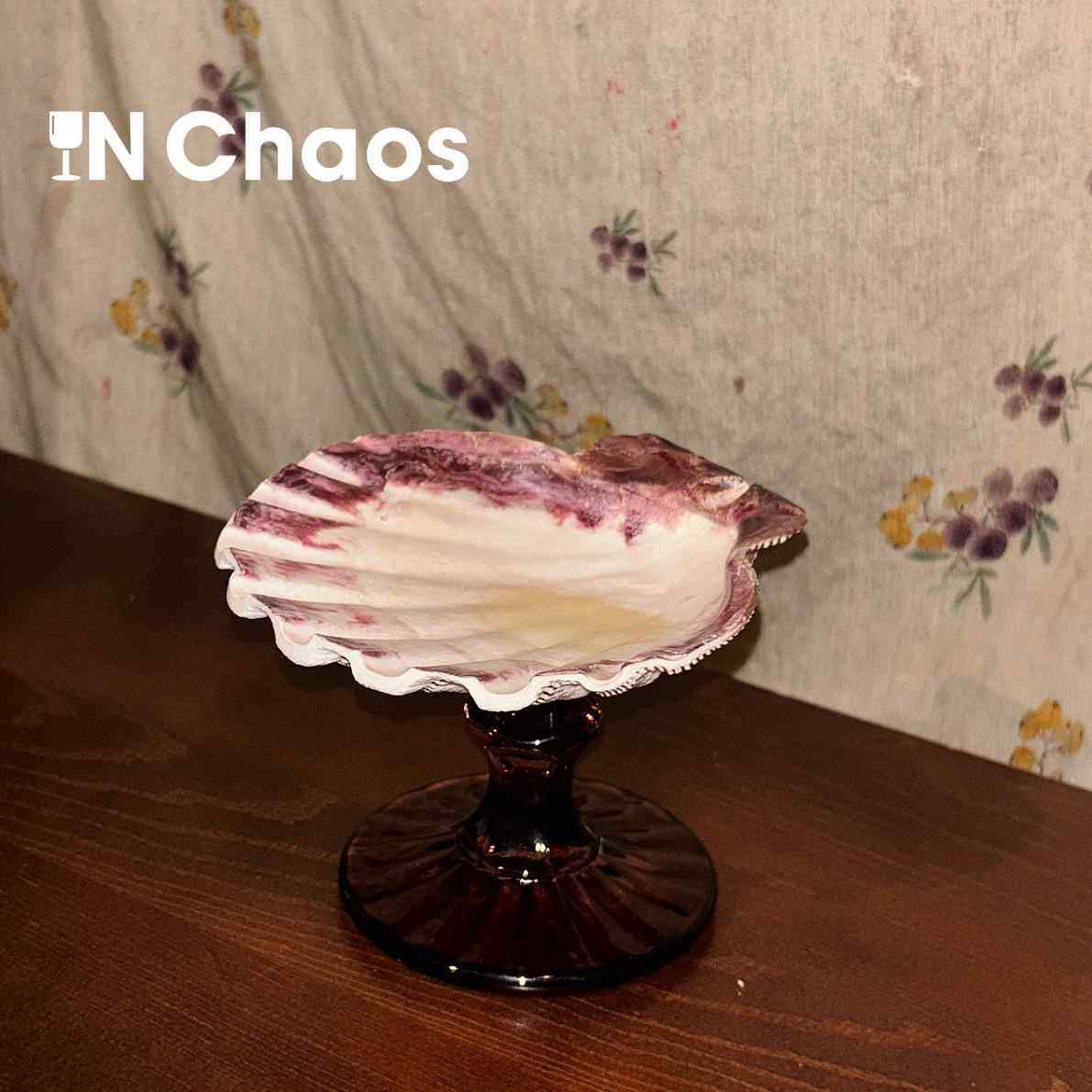 IN Chaos个性小众天然狮爪贝壳首饰托 托盘甜品盘水果盘餐用高脚