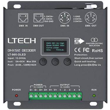 12-24VDC 5路*6A 5通道恒压DMX512&RDM解码器LT-905-OLED