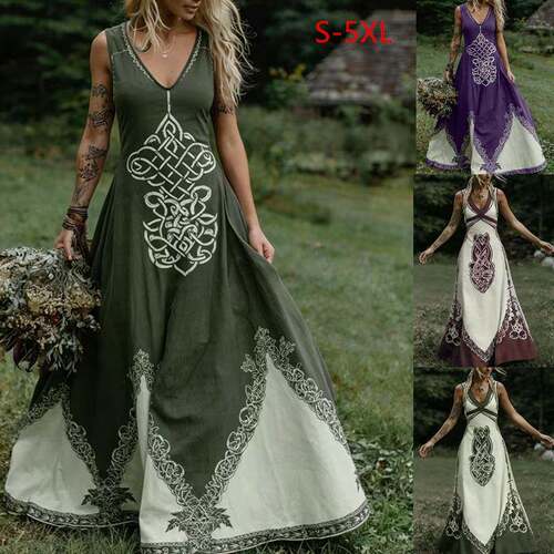Celtic Knot Dress Boho Sleeveless V Neck Gown Fitting over
