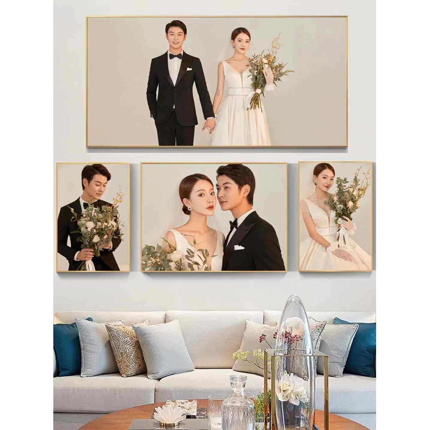 婚纱照放大壁挂式水晶相框组合加上照片打印全家福婚纱照大尺寸定