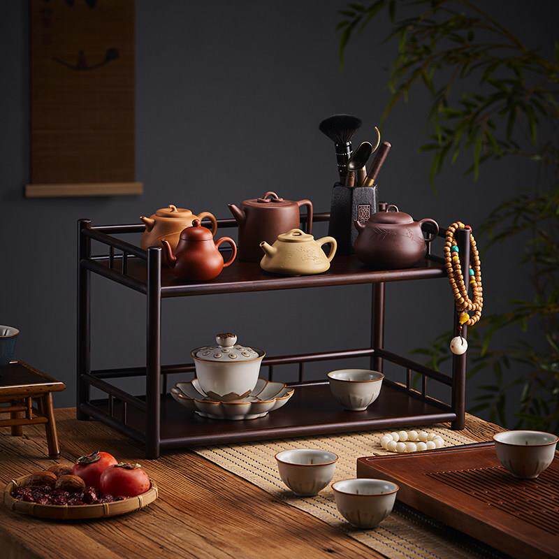 中式茶架棚办公室博古架双层茶杯架子桌茶壶茶台茶具面置CJ-22000