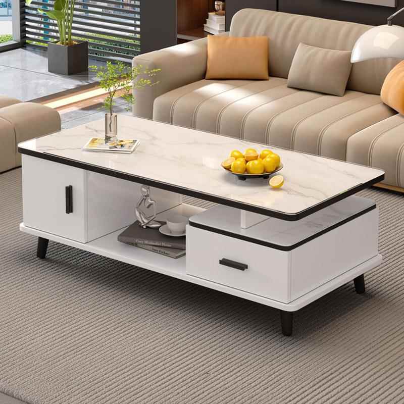 茶几客厅家用小户型意式极简方形设计感玻璃桌面收纳茶台大理石纹