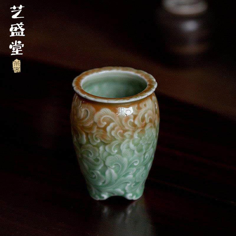 青瓷花瓶插花器茶道六君子筒茶桌艺术花瓶插花瓶茶道瓶花器茶具