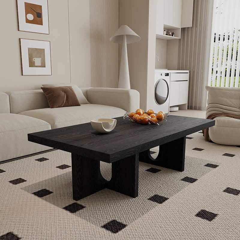 北美白蜡木木实木原木茶几边几厚板桌小户型家用简约中古黑色茶台