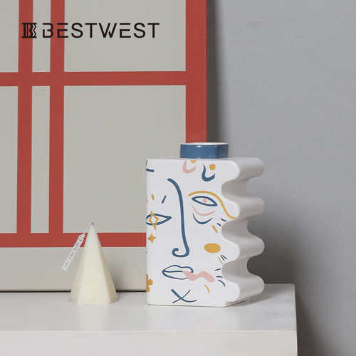 花装摆件陶瓷 best家居ins装饰品人脸  现代west器创意软花瓶彩绘