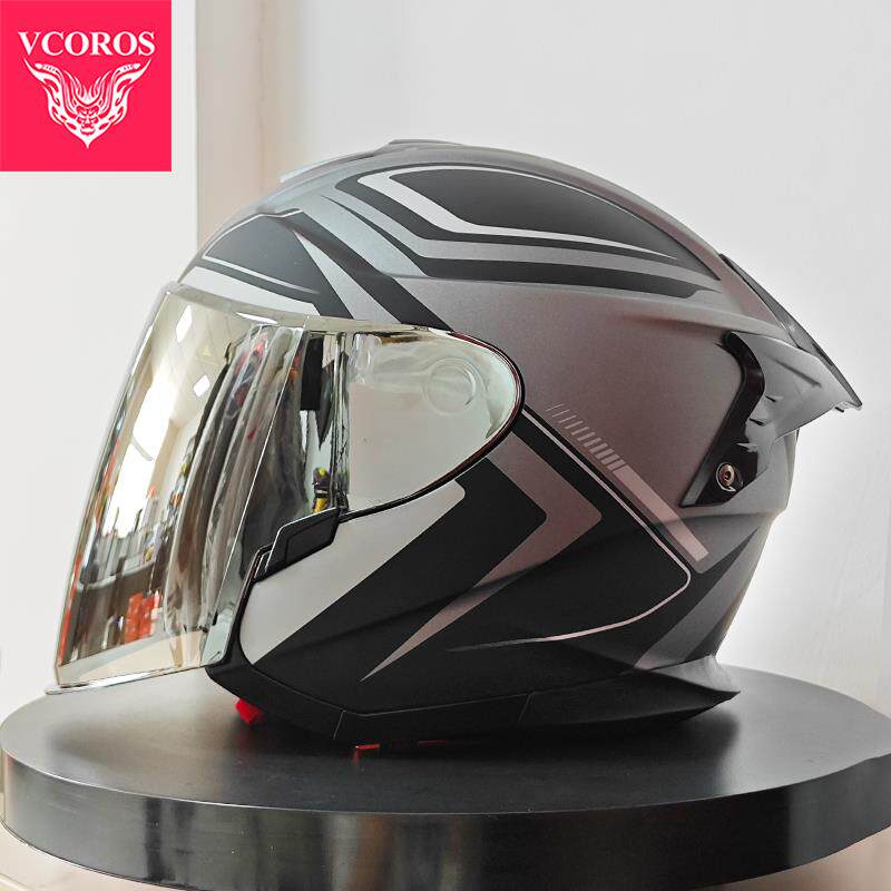 VC头O车OS摩托冬季盔男双镜R片半盔4分PA101之3盔巡航3C安全认证