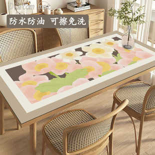 轻奢风餐桌垫一抹净桌布防水防油免洗防烫ins高级感长方形茶几垫