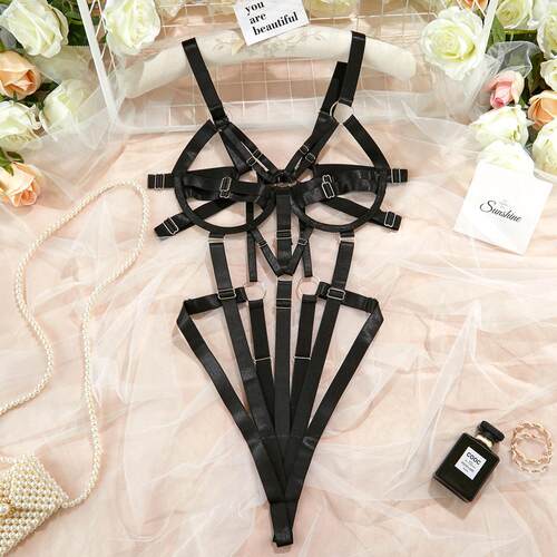 Female jumpsuit black lingerie sexy suspender