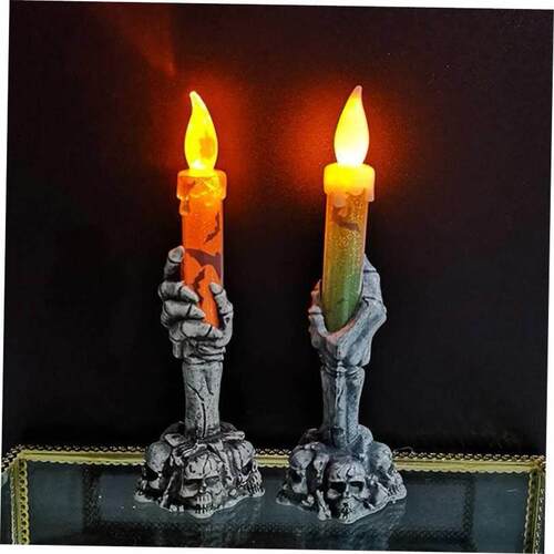 Halloween LED Lights Horror Skull Ghost Holding Candle Lamp