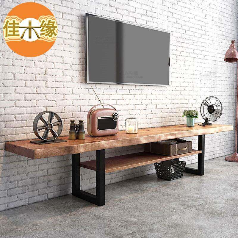 美式双层实木电视柜卧室背景墙边柜酒店民宿简约大板茶几组合