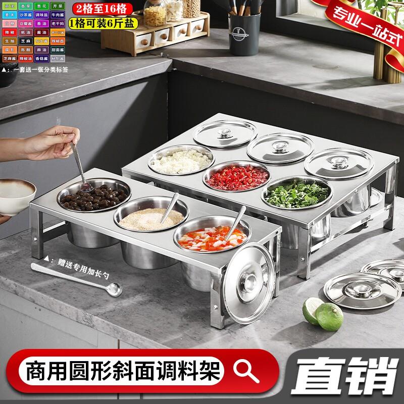 不锈钢斜面酱料盒果酱盒商用奶茶店专用小料调味盒圆罐带盖子分格