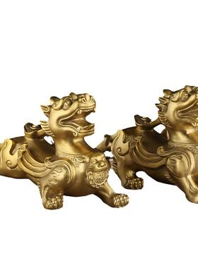 铜貔貅摆件一对带角财福貔貅飞天站貔貅霸王铜器摆件