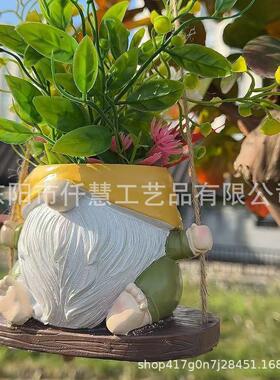 A-103境新款侏儒秋千悬挂花盆装饰创意树脂工户外跨花园庭院植艺