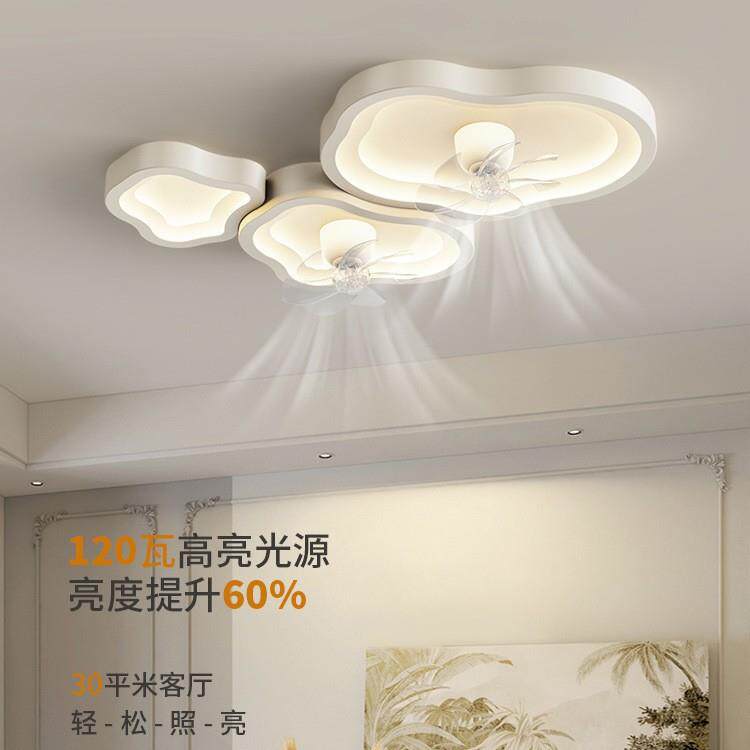 风扇吸顶灯简约现代奶油风客厅灯2025新款大风力可摇头吊扇吸顶灯