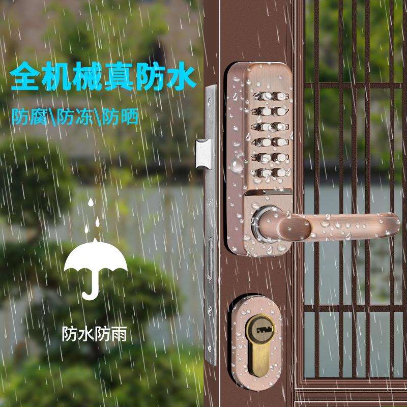 户外铁艺门双面机械密码锁花园门栅栏庭院子镂空别墅大门防水门锁图片