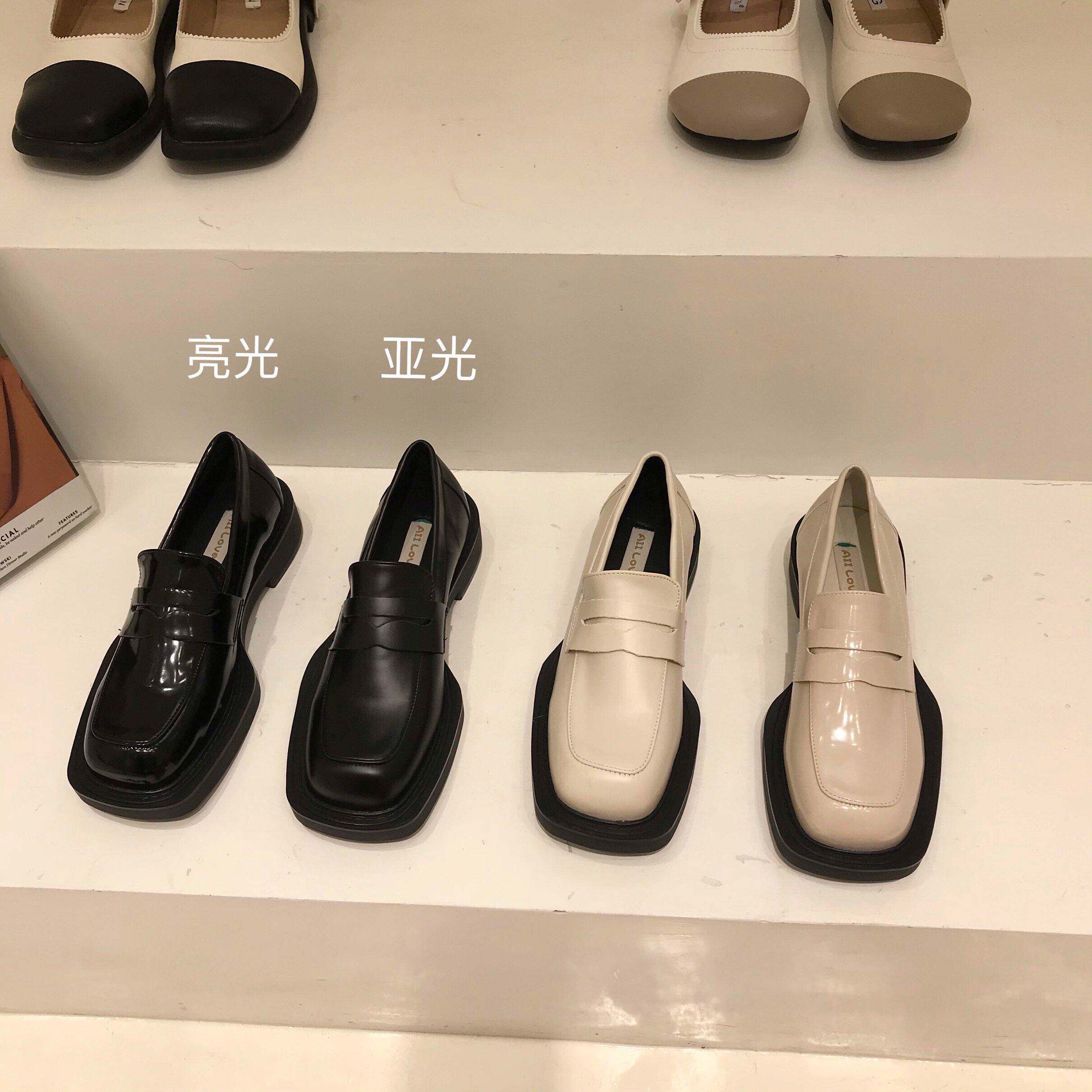 香港厚底英伦风小皮鞋女2025新款大方头秋夏季乐福冬加绒黑色单鞋