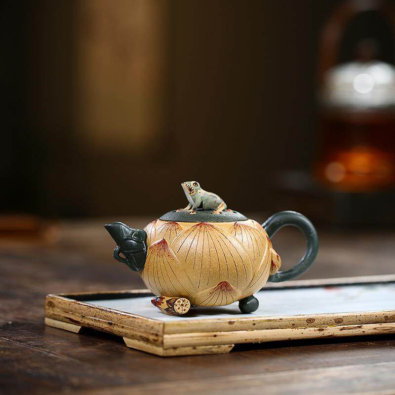 宜兴砂壶韵海零售紫砂茶壶茶具手工制作黄金段泥青蛙莲子