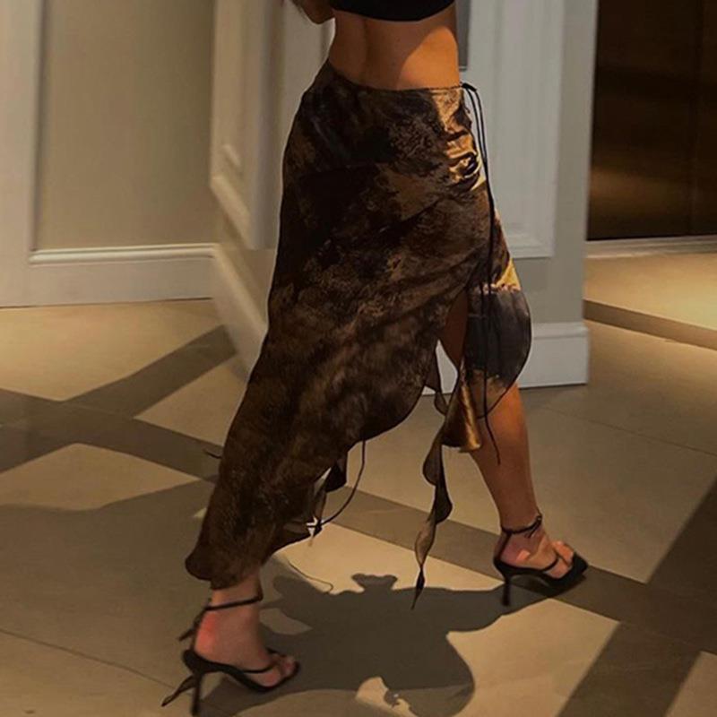 sexy irregular slit waist mid-length ruffled Temperament