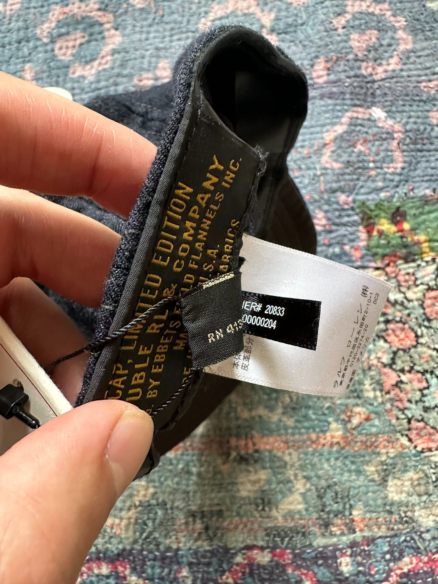 RRL Dark Denim Baseball Cap — label