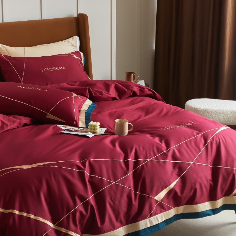 约简酒店红色结风婚0支长绒棉贡缎纯棉SAG5四件套新婚庆双人喜被