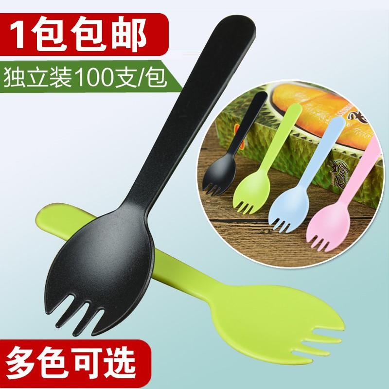 勺叉子叉勺甜品外卖饭冰激凌布丁小勺儿童餐具塑料单独包装一次性