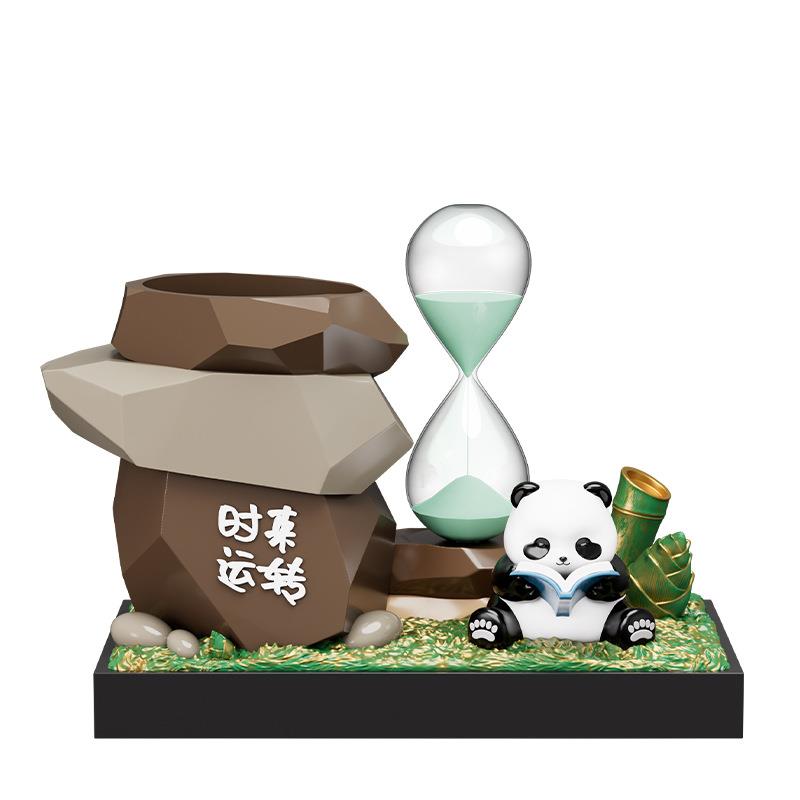 创意熊猫沙漏摆件学生办公室工位桌面收纳笔筒成都纪念品文创礼物