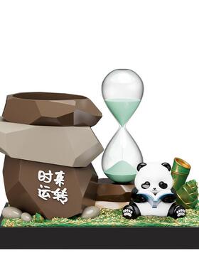 创意熊猫沙漏摆件学生办公室工位桌面收纳笔筒成都纪念品文创礼物