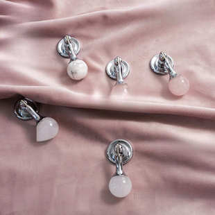 法式 柜抽屉黄铜水晶大理石圆球吊坠小拉手 轻奢柜门把手衣柜门鞋