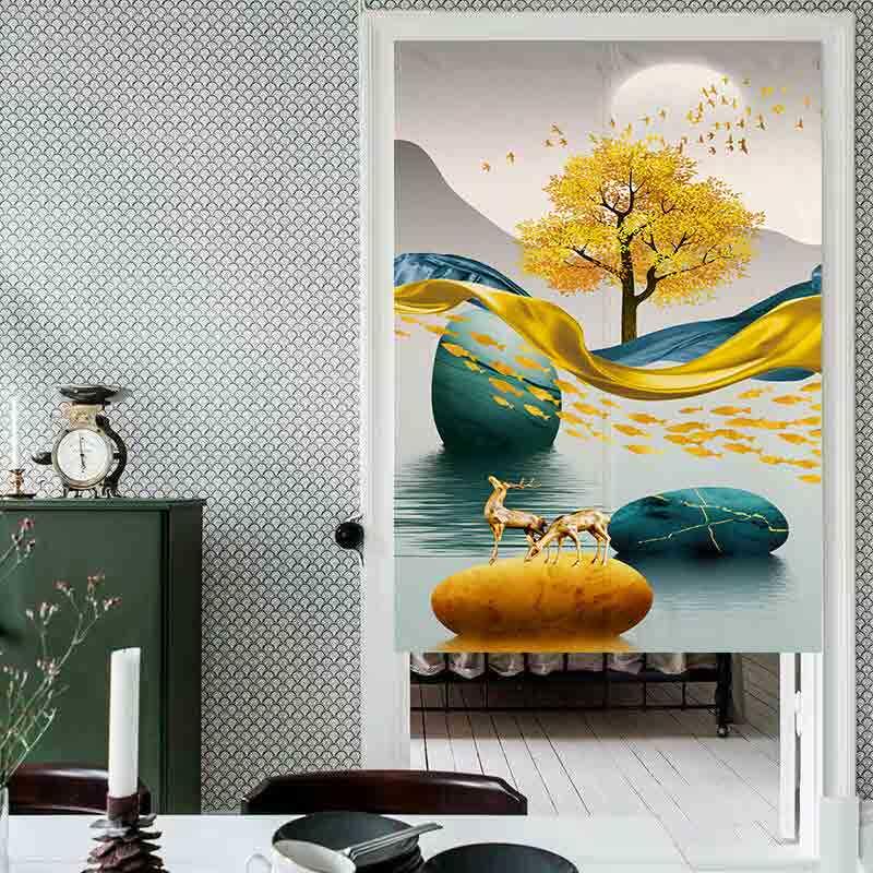 北欧轻奢麋鹿门帘家用卧室装饰半帘玄关隔断遮挡挂帘衣柜防尘布帘