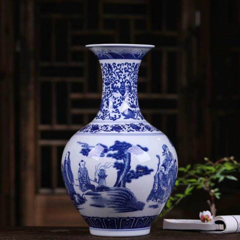 景德镇陶瓷器仿古青花瓷花瓶富贵竹客厅电视柜摆件中式家居装饰品