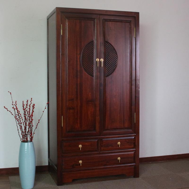 W中式樟雕花香木大衣柜家用现新代9简约两门全实木整体衣橱卧DH2M