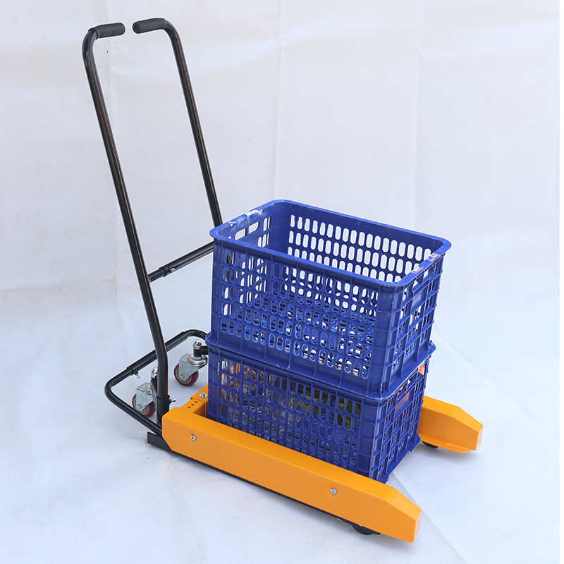 周转箱搬运车手动鸡蛋塑料筐小推叉车塑料升降车蔬菜水产超市专用