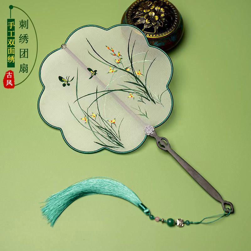 苏绣绕丝团扇纯手工双面绣扇子苏州刺绣中国风古装汉服舞蹈扇礼品