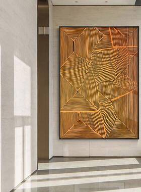 现代轻奢入户玄关装饰画橙色走廊过道壁画抽象几何挂画大幅落地画