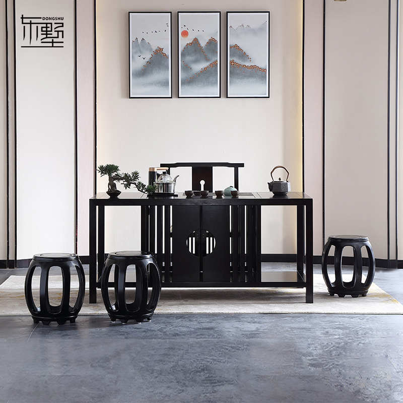 东墅现代新中式红檀木实木办公茶台茶椅茶凳禅意会客接待长茶桌F1