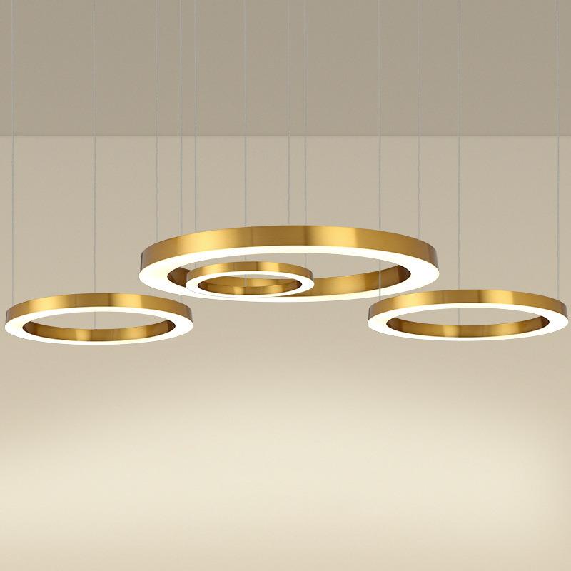 北欧展厅客厅餐厅健身房酒店大堂卖场商场楼梯工程不锈钢圆圈吊灯