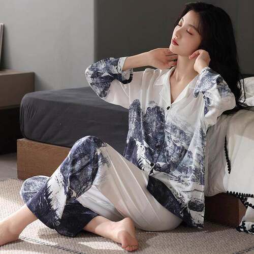 真丝睡衣女士2026年新款长袖套装简约休闲可外穿凉感桑蚕丝家居服