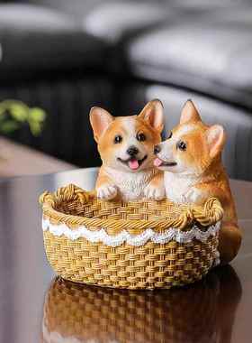 创意狗狗入户玄关钥匙收纳摆件柯基放门口鞋柜客厅家居装饰工艺品