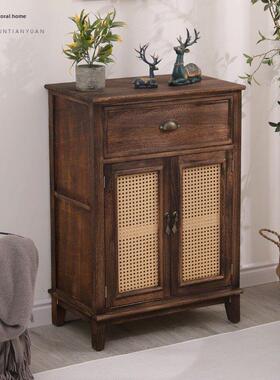 覆古餐具柜实木储物柜轻型豪华桶柜家庭茶柜客厅储物柜藤入口柜
