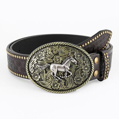 Denim belt cow head large plate buckle trendy 牛仔皮带牛头