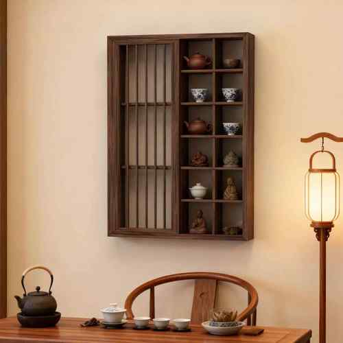 实木中式博古架置物架茶杯架茶具壁挂式展示架子多宝阁茶壶收纳架