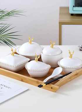 酒店月子餐具套装陶瓷一人食早定L餐碗家轻用奢单人制印字F76MMHM