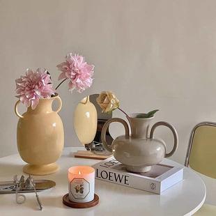 ins风奶油侘寂韩式 民宿样板间摆件批发 北欧双耳陶瓷花瓶